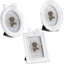 Vicenpal 3 Pcs Tiny Picture Ornate Frames 2.5 x 3.5 Inch Small Vintage Oval Picture Frames Gold Vintage Baroque Ornate Antique Resin Frame Table Top Display Frame for Home Wedding Decor (White)