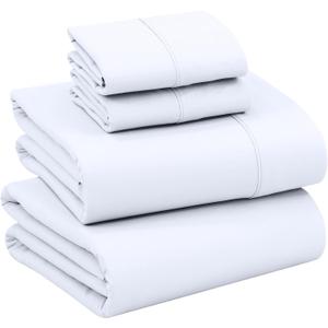 RUVANTI 100% Cotton Sheets Queen Size Set, 4 Pieces, Soft & Breathable Percale Weave Bedding, Deep Pocket 16", Hotel Standard, Crisp Cool Feeling, Durable, Perfect Dyed Bed Sheet, Bright White