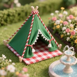 Minamzee 1:12 Dollhouse Camping Bed Tent, Mini Green Cloth Tent with Carpet, Miniature Outdoor Furniture Accessories for Bedroom,Patio and Garden for Teens & Adults