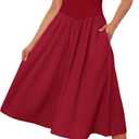 Livtany Women Off Shoulder Midi Dress Strapless Sleeveless Drop-Waist A Line Tube Dress Trendy Summer Swing Patchwork Dress (Red, S)