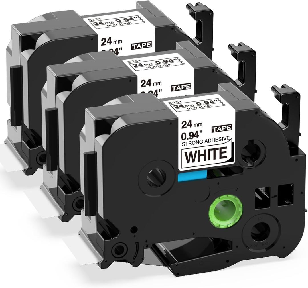 Label KINGDOM TZe-S251 24mm Extra Strength Adhesive Tape Replacement for Brother TZeS251 TZ Tape 24mm 0.94 Strong Adhesive Black on White 1" for Brother P-Touch PTD600 PTP710BT PT2730, 3-Pack