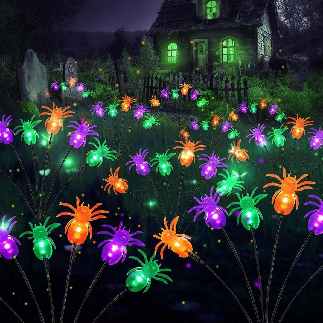 6Pack Total 48LED Purple Orange and Green Spider Solar Halloween Lights Outdoor - Solar Firefly Lights Outdoor, Sway by Wind, Waterproof for Garden Patio Pathway Halloween Decorations 6Pack Total 48LED Purple Orange and Green Spider Solar Halloween Lights Outdoor - Solar Firefly Lights Outdoor, Sway by Wind, Waterproof for Garden Patio Pathway Halloween Decorations
