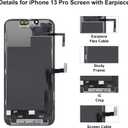 for iPhone 13 Pro Screen Replacement Kit with Earpiece Flex Cable Proximity Sensor 3D Touch LCD Screen Display Digitizer A2483 A2636 A2638 A2639 A2640 6.1 inch