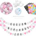 Kpop Theme Party Decorations Christmas Giant Friendship Bracelet Garland Kit Customizable Friendship Bracelet DIY Banner with Letters Plastic Balls DIY Supplies for Wedding Decor(Pink Color)
