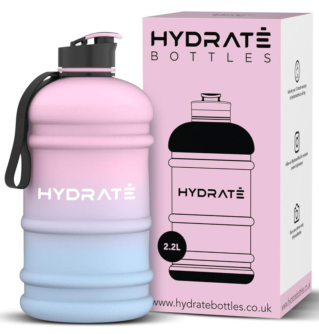 HYDRATE XL Gym Water Bottle for Men - Half Gallon Water Jug, Perfect for Hydration - Flip Cap Large Sports Bottle with Leak Proof Silicone Seal - BPA Free, Reusable Bottle - 2.2L Blue (74.4 Ounces, Cotton Candy)