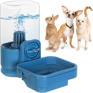 VANNON Small Animal Filter Water Dispenser for Crate, 26oz Water Bottle for Cage, BPA Free and Anti-Overeflow Pet Water Bowl for Small Dogs, Cats and Rabbits, Blue