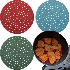 Reusable Round Silicone Air Fryer Liners (9 Inch, 3 Pack) by Lindas Essentials - Non-Stick, Easy-Clean Accessories with Cheat Sheet & Recipe Book, Perfect for Quick Meals