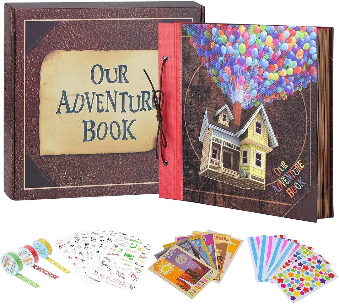 Scrapbook Photo Album, Our Adventure Scrap Book, 12 Inches by Inches Embossed Words Hard Cover Movie Up Travel Scrapbook for Anniversary, Wedding, Travelling, Baby Shower, etc. (Scrapbook-Balloon)