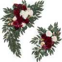 Artificial Flower Swag Wedding Arch Flowers Set of 2 Rose Flower Swag Arrangements for Wedding Party Welcome Ceremony Sign and Reception Backdrop Floral Decoration (red)