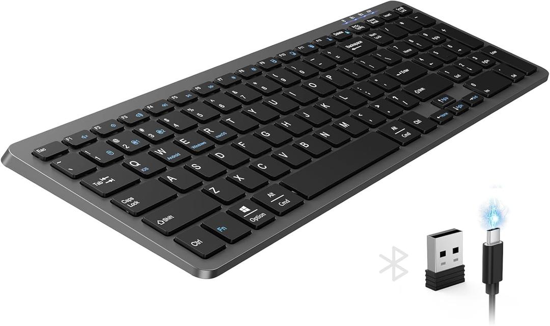 TECKNET Rechargeable Bluetooth Slim Wireless Keyboards - USB+BT Compact Keyboard with Number Pad, Multi Devices Easy Switch, Low Profile Flat Keyboards for Laptop, Computer, MacBook, Mac, Windows (Black)