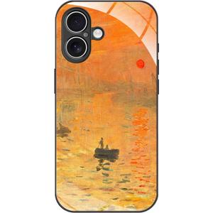 Compatible with iPhone 17 Colorful Design Phone Case, Monet Impression Sunrise Oil Painting Case, Black Silicone Glass Protective Cover