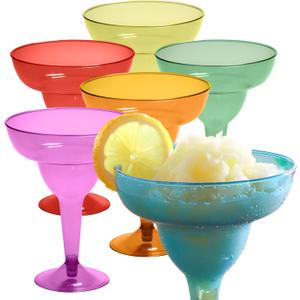 Prestee Multicolor Disposable 48 Plastic Margarita Glasses - 12 oz Hard Cocktail Cups for Cinco de Mayo Fiesta, Taco Party and Mexican Decorations - Fiesta Party Decorations - Large (Pack of 48)