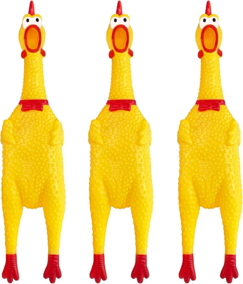 3 Pcs Large Rubber Chicken,12 Inch Yellow Rubber Squawking Chickens,Screaming Chicken Dog Toys,Prank Noise Maker Dog Toys