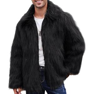 Gihuo Faux Fur Coat Winter Jackets for Men Mens Winter Coats Faux Fur Jacket Warm Fluffy Furry Trench Fake Fur Jacket (Small, Black)
