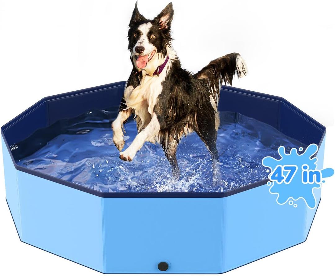 47'' Foldable Dog Pet Bath Pool, Heavy Duty Non-Slip Kiddie Pool, Plastic Pet Wading Pool for Puppy Small Medium Large Dogs, Indoor and Outdoor Kids Pet Dog Bathtub (L - 47*12 IN - 90 Gal)