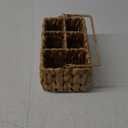 Wicker Flatware Organizer, Woven Divided Utensil Caddy, Water Hyacinth Cutlery Holder, Picnic Silverware Flatware Storage Basket Carrier with Handle for Countertop, Forks, Knives, Spoons