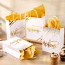Kosiz 50 Sets Welcome Gift Bags Bulk with Handles and Tissue Paper Welcome to Our Church Kraft Paper Bags for Guests Hotel Wedding Church Visitors Birthday Party Supplies(White)
