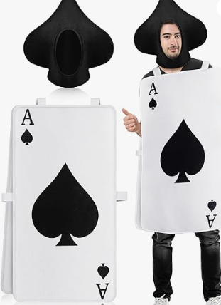 Skicuff Halloween Playing Card Costume for Adult Poker Cards Costume with Hat Deck of Cards Cosplay Outfit for Men Women(1 Pcs,Black Ace of Spades)