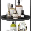 Fixwal Corner Bathroom Counter Organizer, 3 Tier Rustic Bathroom Organizer, Wood Countertop Storage Tray for Vanity, Kitchen, Bedroom (Black)