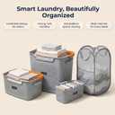 Laundry Basket Set with Handles, 3 Ventilated Plastic Baskets (30L, 17L & 4L Clip-On) and 55L Collapsible Mesh Hamper, Nestable Storage Design (Gray)