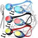 Landhoow 3 Pcs Adult Swimming Goggles for Men Women Anti UV Fog Race Mirrored Goggles with 6 Nose Bridge and 3 Bungee Straps(Colorful)