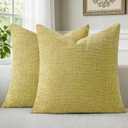 a moment Yellow-Green Chenille Throw Pillow Covers 18x18 Inch Pack of 2 Modern Decorative Throw Pillow Covers Farmhouse Cross Covers Home Decor for Sofa Bedroom Living Room