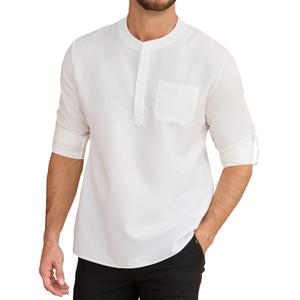 Snullo Mens Henley Shirts Button Down Long Sleeve Dress Shirt Business Work Office Shirt Summer Beach Cocktail T-Shirts with Pocket White (L)
