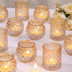 DARJEN Gold Votive Candle Holders Set of 24- Gold Candle Holders Bulk for Table Centerpiece, Tea Lights Candle Holder Glass for Wedding Shower, Home & Party Decor