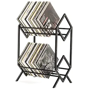 RUILALIFE 2TierVinylRecordStorageHolder With Dividers, 200 LPs Albums Storage Rack Shelf, Steel Music Records Display Shelf Organizer For Book, Magazine, Files