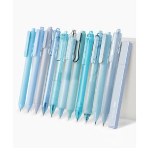 Mr. Pen- Gel Pen Set, 12 Pack, Pastel Blue Barrels, 1 x Aesthetic Highlighter, 0.5mm Black Ink Gel Pens for Journaling