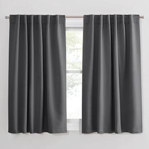 PONY DANCE Blackout Curtains for Bedroom/Living Room - 54 Inches Long Curtain Drapes with Back Loops Rod Pocket Design Thermal Insulated Privacy Protect Energy Saving, 52 W x 54 L, Dark Gray, 1 Pair