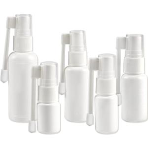 5Pcs White Plastic Empty Portable Nasal Spray Bottle -5 Sizes, 360 Rotation Atomizer Refillable Saline Water Cosmetic Perfume Storage Container for Travel & Home Use