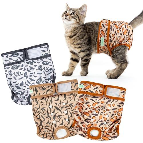 Wegreeco Cat Diapers, Cat Diapers for Male Female Cats Spraying Incontinence, Reusable Adjustable Highly Absorbent (3 Pack, Large)