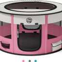 Dog Playpen Puppy Play Pen Indoors Pet Crate Small Dog Cage Portable Foldable Cat Kennel for Kitten Hamster Rabbit Bunny Guinea Pig with Collapsible Food Bowl Carrying Case , Pink 