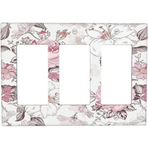 Light Switch Covers Modern Watercolor Flower Pink White Wildflower 3 Gang Rocker Electrical GFCI Decorative Triple Outlet Wall Plate Cover Switchplate for Bedroom Home Decor (Triple Rocker / 4.9 X 6.38 IN)