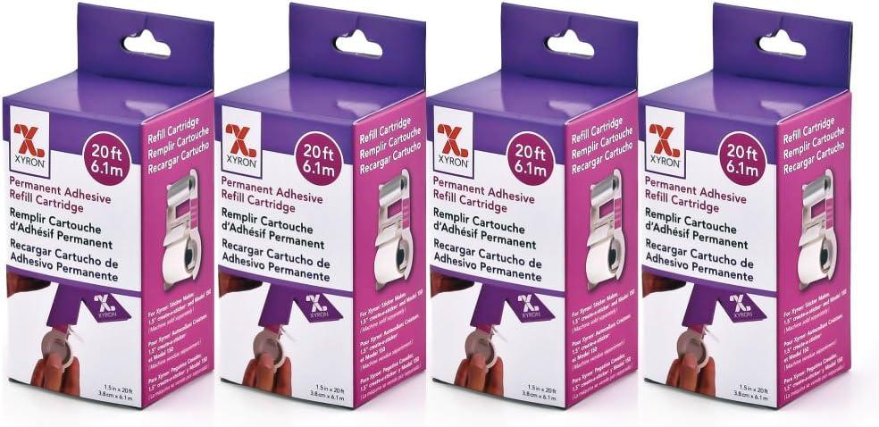 Xyron Permanent Adhesive Refills for X150 Sticker Maker, 1.5" x 20', Refill Cartridges, 4 Pack (AT155-20A)