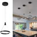 Viruhaka Dimmable LED Pendant Light Kitchen Island 15W Modern Dining Room Black Chandelier 1-Ring Pendant Lighting Bedroom Bedside 59in Cord Adjustable, 6000K Daylight