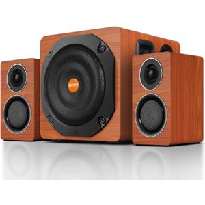 Computer Speakers with Subwoofer, 2.1 Gaming Speaker System for Desktop PC, 100W RMS, 6.5" Deep Bass, Bluetooth 5.3, AUX/RCA/Optical/Coaxial, Surround Sound for PC/Monitor/TV - Brown