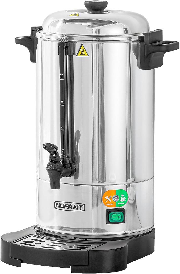 Commercial Coffee Urn 50 Cup/8L Coffee Dispenser with Upgraded Percolator, Double Wall 304 Stainless Steel Hot Water Urn Beverage Dispenser with Keep Warm Mode, Large Coffee Maker for Catering Party