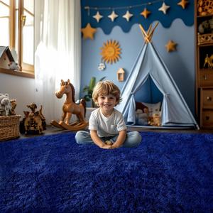 Blue Rug for Kids Room: Rugs for Room Boys- Blue Fluffy Area Rugs for Playroom (3' x 5' (Rectangular))