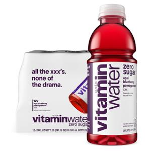 vitaminwater XXX Acai-Blueberry-Pomegranate Zero Sugar, Flavored Water Beverage, 20 fl oz Bottles, 12 Pack (EXP 05/18/26)