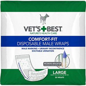 Vet's Best Comfort Fit Disposable Male Dog Diapers - Absorbent Male Wraps with Leak Proof Fit - Large, 30 Count