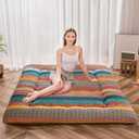 MAXYOYO Bohemian Vintage Floral Japanese Futon Mattress - Roll Up Tatami Floor Mat, Foldable Bed, Portable Camping Mattress, Sleeping Pad, Floor Lounger, Couch Bed - Queen Size