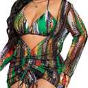 SHENHE Women's Plus Size Leopard Swimsuits 3 Pieces Halter Triangle Bikini Set with Cover Up (4X-Large Plus, Green)