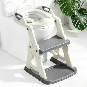 Potty Training Toilet Seat, Stable Potty Training Seat with Step Stool, 2 in 1 Toddler Toilet Seat with Steps for Kids Boys Girls, Toddler Potty Seat with Ladder, Splash Guard, Anti-Slip Pads (Gray)