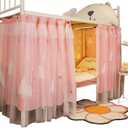 Cute Bunk Bed Curtains Privacy Cloth Underbed Curtains for Bottom Girls, 2 Panels, Pink Tree