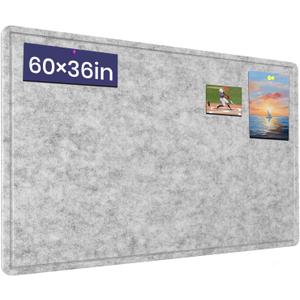 Large Bulletin Board - 60 X 36 inches Decorative Felt Pin Board - 5' x 3' Cork Board Alternative for Wall - Foldable Photo Board Self-Adhesive Vision Board Prayer Board with 30 Pushpins - Silver Gray