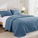 Exclusivo Mezcla California King Quilt Bedding Set, Lightweight Bluish Grey Quilts Cal Oversized King Size for All Seasons, Soft Microfiber Bedspreads Coverlets with Leaf Pattern, 3 Piece