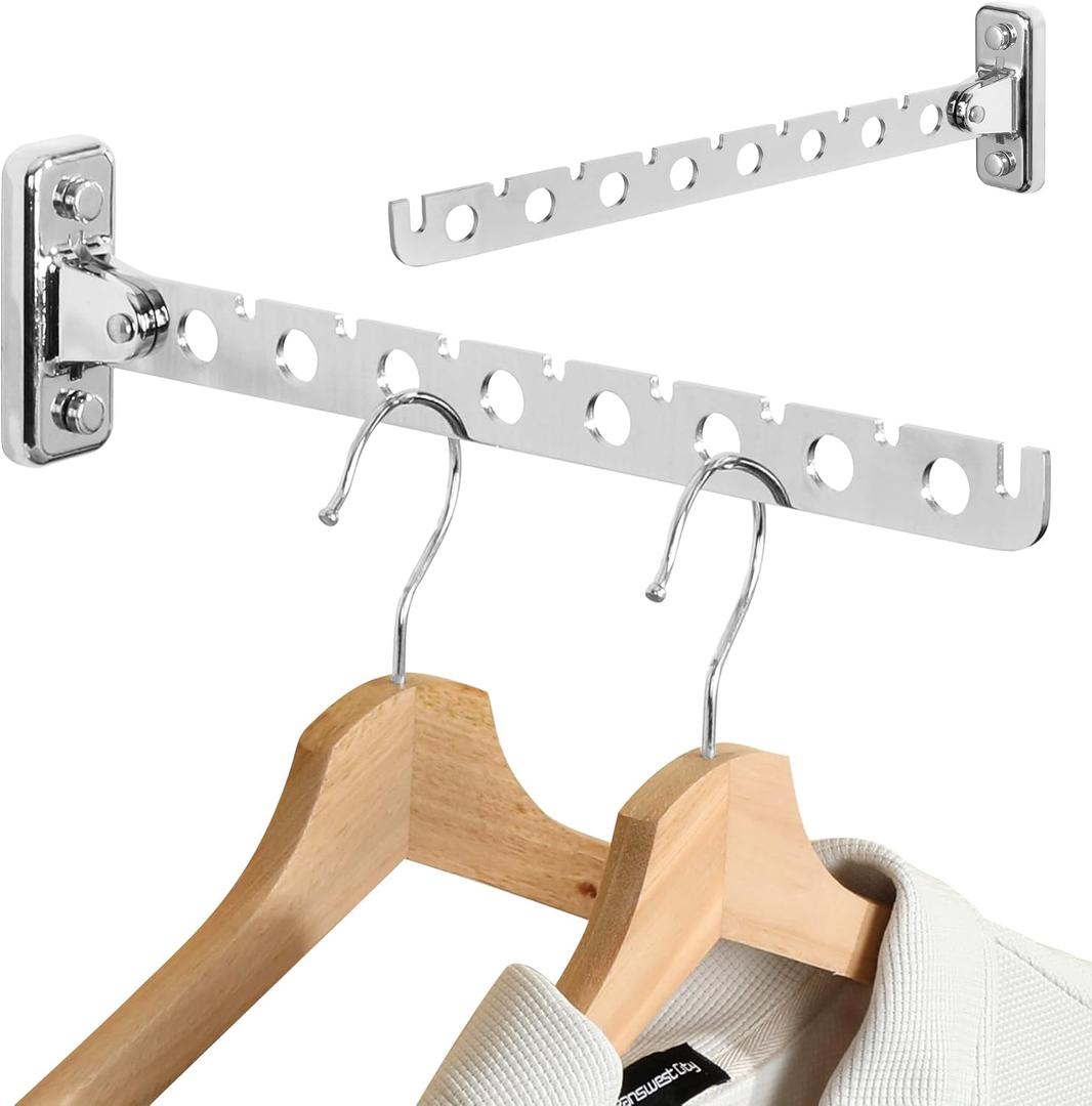 Alise Clothes Drying Rack Wall Mounted Coat Hanger,Folding Hanger Rack Clothes Hook Closet Storage Organizer,Swivel Space Saving Clothes Hanger Rack for Bedroom Bathroom Laundry,2 Pack,Polished Chrome