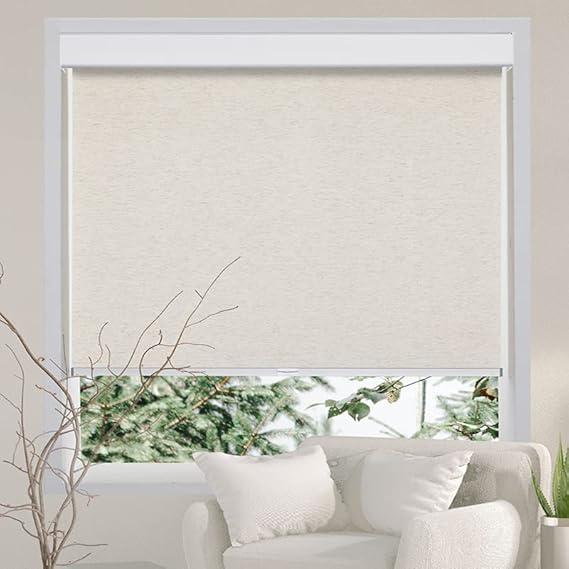 Persilux Windows Blinds Free-Stop Cordless Roller Blinds (Cream 30" W x 72" H) Natural Woven Light Filtering Roller Shades for Windows Thermal Insulation Window Shades for Home, Living Room, Doors